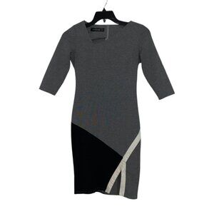 Homeyee Grey Black White Patchwork Colorblock Sheath Bodycon Dress Size 4